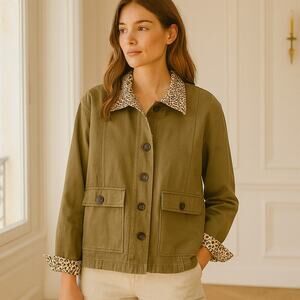 Peyton Jensen Button Front Safari Military Jacket Olive Green S